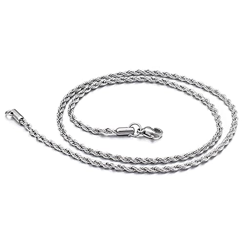 BlackAmazement 316L Edelstahl Halskette Verdrehte Kette Twisted Chain Rund Kettenstärke 2mm 3mm 4mm Kettenlänge 45cm 50cm 55cm 60cm schwarz Silber Rose Gold Damen Herren (Silber - Ø 2mm - 45cm) von BlackAmazement