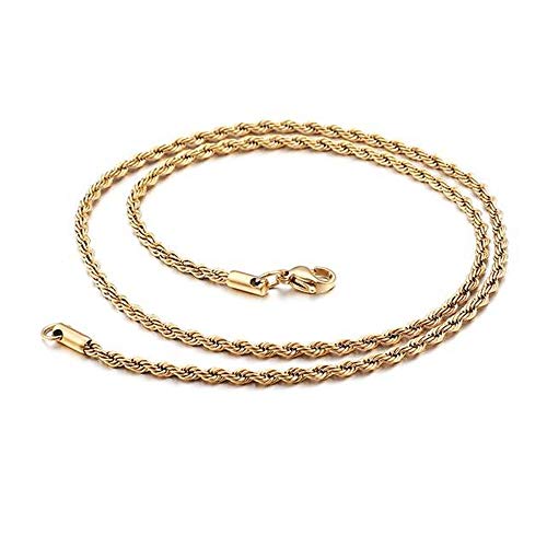 BlackAmazement 316L Edelstahl Halskette Verdrehte Kette Twisted Chain Rund Kettenstärke 2mm 3mm 4mm Kettenlänge 50cm 60cm schwarz Silber Rose Gold Damen Herren (Gold - Ø 2mm - 60cm) von BlackAmazement