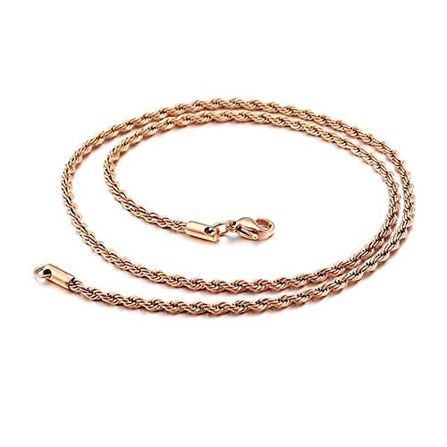 BlackAmazement 316L Edelstahl Halskette Verdrehte Kette Twisted Chain Rund Kettenstärke 2mm 3mm 4mm Kettenlänge 50cm 60cm schwarz Silber Rose Gold Damen Herren (Rosegold - Ø 2mm - 50cm) von BlackAmazement