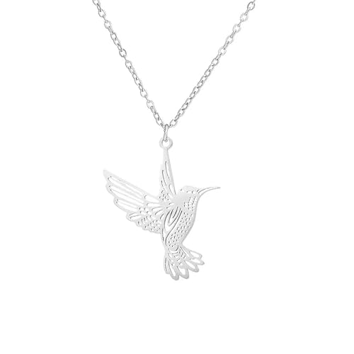 BlackAmazement 316L Edelstahl Halskette mit Anhänger Edelstahl Kolibri Vogel Silber Gold Damen Herren (Silber) von BlackAmazement