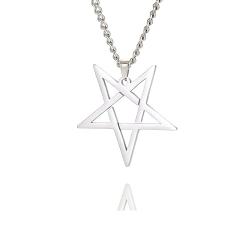 BlackAmazement 316L Edelstahl Halskette mit Anhänger umgekehrtes Pentagramm Drudenfuß Silber Gold Damen Herren (Silber) von BlackAmazement