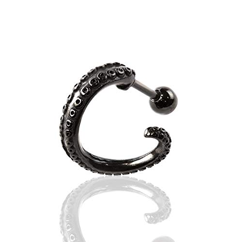 BlackAmazement 316L Edelstahl Helix Ohrstecker Piercing Ohr Tentakel Krake Oktopus schwarz Silber Gold Herren Damen (Schwarz) von BlackAmazement