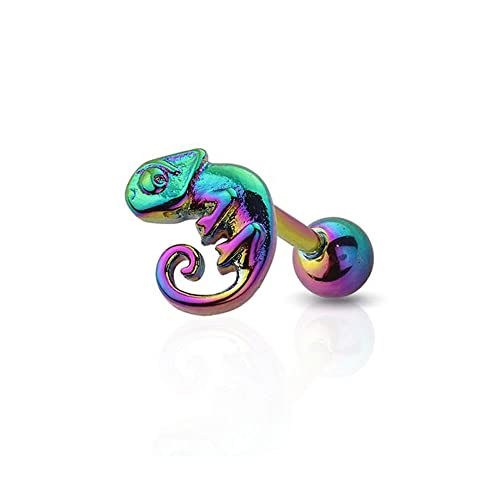 BlackAmazement 316L Edelstahl Labret Monroe Tragus Helix Ohrstecker Camaeleon Kamäleon Erdlöwe mehrfarbig regenbogen grün Herren Damen (Mehfarbig) von BlackAmazement