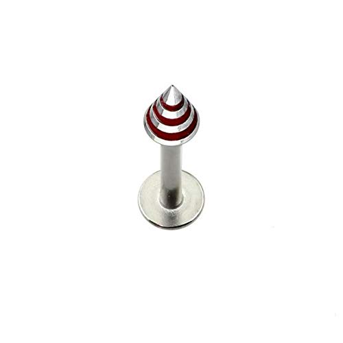 BlackAmazement 316L Edelstahl Labret Monroe Tragus Helix Ohrstecker Pfeil Spitze Pyramide Kegel Streifen Silber rot blau schwarz Rasta Damen (Rot) von BlackAmazement