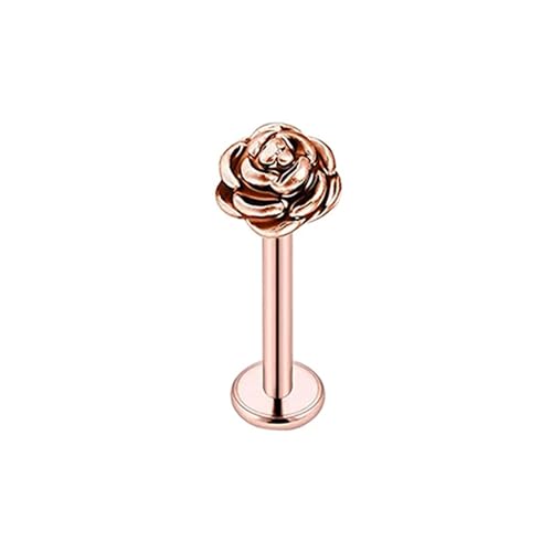 BlackAmazement 316L Edelstahl Labret Monroe Tragus Helix Ohrstecker Rose Blume Blüte Flower 6mm 8mm rose gold silber schwarz Damen (Rosegold - Stablänge 6mm) von BlackAmazement