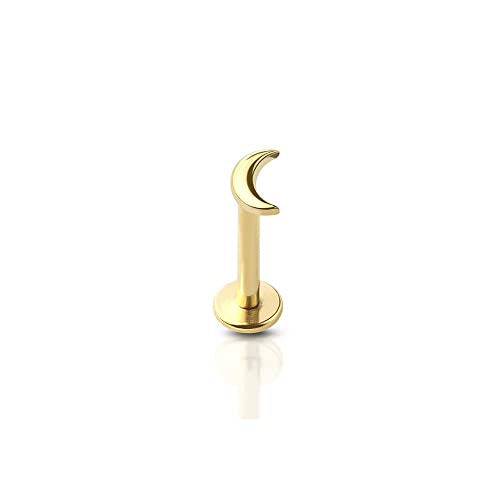 BlackAmazement 316L Edelstahl Labret Ohrstecker Tragus Helix Monroe Piercing 3D Halbmond Sichel Mond Crescent Gold Schwarz 6mm 8mm Damen (Farbe Gold - Stablänge 8mm) von BlackAmazement