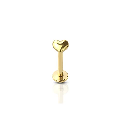 BlackAmazement 316L Edelstahl Labret Ohrstecker Tragus Helix Monroe Piercing 3D Herz Heart Silber Gold Schwarz 6mm 8mm Damen Herren (Farbe Gold - Stablänge 6mm) von BlackAmazement