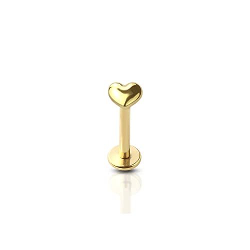 BlackAmazement 316L Edelstahl Labret Ohrstecker Tragus Helix Monroe Piercing 3D Herz Heart Silber Gold Schwarz 6mm 8mm Damen Herren (Farbe Gold - Stablänge 8mm) von BlackAmazement