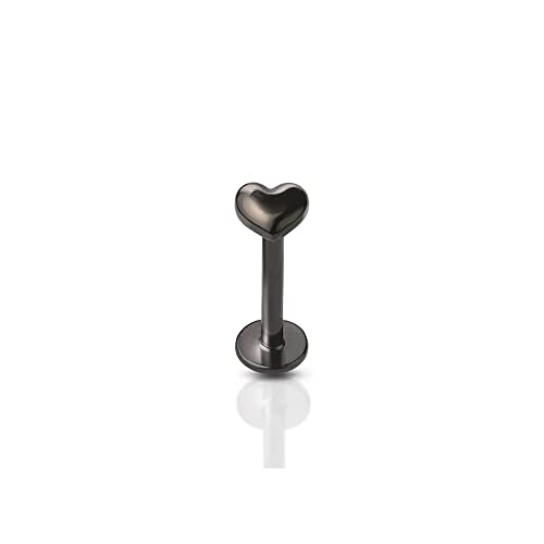 BlackAmazement 316L Edelstahl Labret Ohrstecker Tragus Helix Monroe Piercing 3D Herz Heart Silber Gold Schwarz 6mm 8mm Damen Herren (Farbe Schwarz - Stablänge 8mm) von BlackAmazement