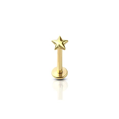 BlackAmazement 316L Edelstahl Labret Ohrstecker Tragus Helix Monroe Piercing 3D Stern Star Silber Gold Schwarz 6mm 8mm Damen Herren (Farbe Gold - Stablänge 8mm) von BlackAmazement