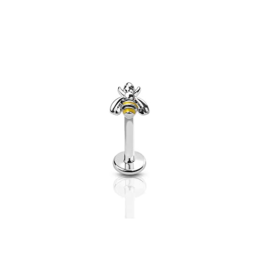 BlackAmazement 316L Edelstahl Labret Ohrstecker Tragus Helix Monroe Piercing Biene Zirkonia CZ Gold Silber Klar 6mm 8mm Damen (Farbe Silber - Stablänge 6mm) von BlackAmazement