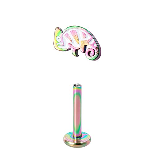 BlackAmazement 316L Edelstahl Labret Ohrstecker Tragus Helix Monroe Piercing Chamäleon Erdlöwe Mehrfarbig Regenbogen 8mm Damen Herren von BlackAmazement