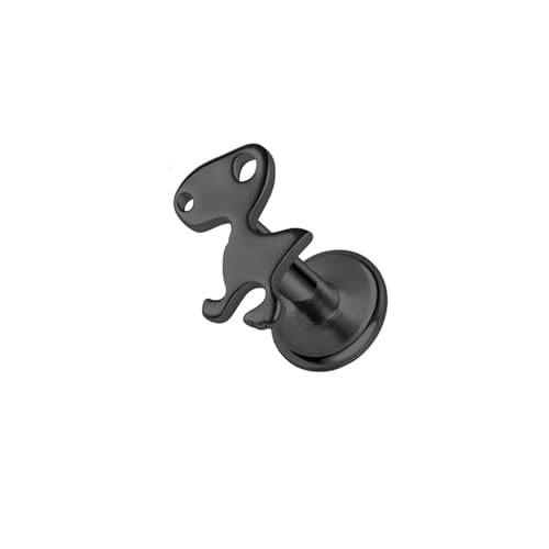 BlackAmazement 316L Edelstahl Labret Ohrstecker Tragus Helix Monroe Piercing Dinosaurier Dino Tyrannosaurus rex. T-rex Silber Schwarz 6mm 8mm Damen (Farbe Schwarz - Stablänge 6mm) von BlackAmazement