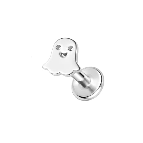 BlackAmazement 316L Edelstahl Labret Ohrstecker Tragus Helix Monroe Piercing Geist Gespenst Halloween Silber Schwarz 6mm 8mm Damen (Modell 1: Farbe Silber - Stablänge 6mm) von BlackAmazement