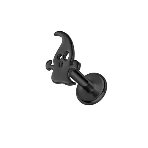 BlackAmazement 316L Edelstahl Labret Ohrstecker Tragus Helix Monroe Piercing Geist Gespenst Halloween Silber Schwarz 6mm 8mm Damen (Modell 2: Farbe Schwarz - Stablänge 8mm) von BlackAmazement