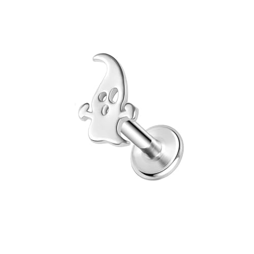 BlackAmazement 316L Edelstahl Labret Ohrstecker Tragus Helix Monroe Piercing Geist Gespenst Halloween Silber Schwarz 6mm 8mm Damen (Modell 2: Farbe Silber - Stablänge 6mm) von BlackAmazement