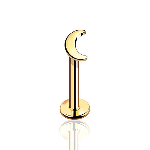 BlackAmazement 316L Edelstahl Labret Ohrstecker Tragus Helix Monroe Piercing Halbmond Crescent Sichel Mond Moon Silber Gold Damen (Farbe Gold- Stablänge 10mm) von BlackAmazement