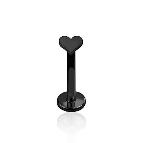 BlackAmazement 316L Edelstahl Labret Ohrstecker Tragus Helix Monroe Piercing Herz Heart Rose Gold Silber Schwarz 6mm 8mm 10mm Damen (Farbe Schwarz - Stablänge 6mm) von BlackAmazement