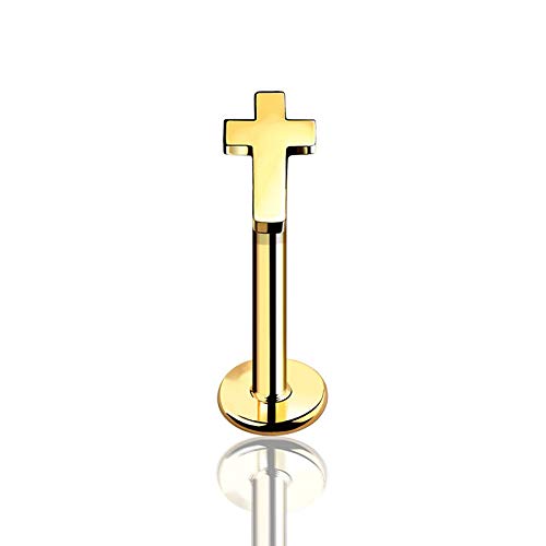 BlackAmazement 316L Edelstahl Labret Ohrstecker Tragus Helix Monroe Piercing Kreuz Cross Silber Gold Damen (Farbe Gold - Stablänge 10mm) von BlackAmazement