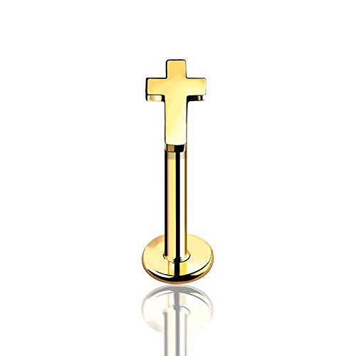 BlackAmazement 316L Edelstahl Labret Ohrstecker Tragus Helix Monroe Piercing Kreuz Cross Silber Gold Damen (Farbe Gold - Stablänge 8mm) von BlackAmazement