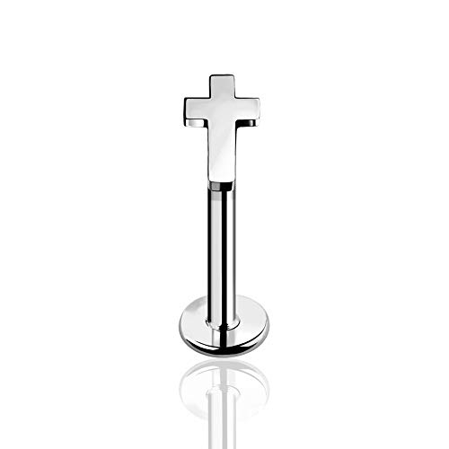 BlackAmazement 316L Edelstahl Labret Ohrstecker Tragus Helix Monroe Piercing Kreuz Cross Silber Gold Damen (Farbe Silber - Stablänge 10mm) von BlackAmazement