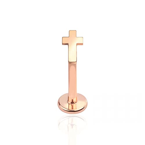 BlackAmazement 316L Edelstahl Labret Ohrstecker Tragus Helix Monroe Piercing Kreuz Cross Silber Gold Schwarz Damen (Farbe Rosegold - Stablänge 10mm) von BlackAmazement