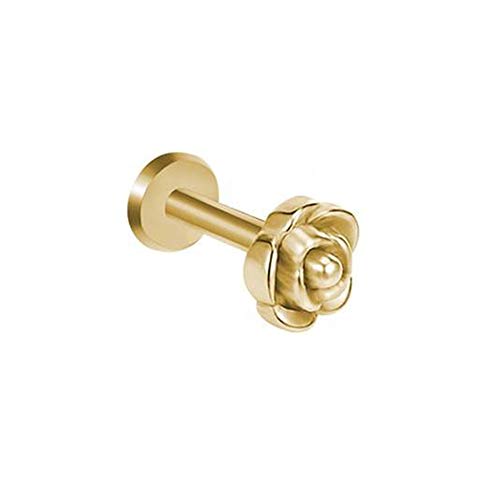 BlackAmazement 316L Edelstahl Labret Ohrstecker Tragus Helix Monroe Piercing Rose Flower Blume Silber Rose Gold Damen (Farbe Gold - Stablänge 8mm) von BlackAmazement