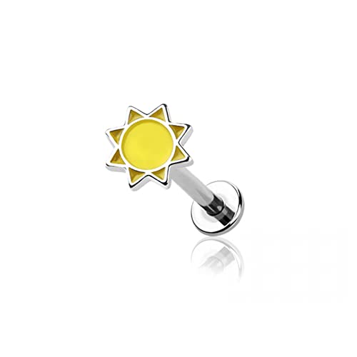 BlackAmazement 316L Edelstahl Labret Ohrstecker Tragus Helix Monroe Piercing Sonne Sun Gold Silber Gelb 6mm 8mm Damen (Farbe Silber - Stablänge 8mm) von BlackAmazement