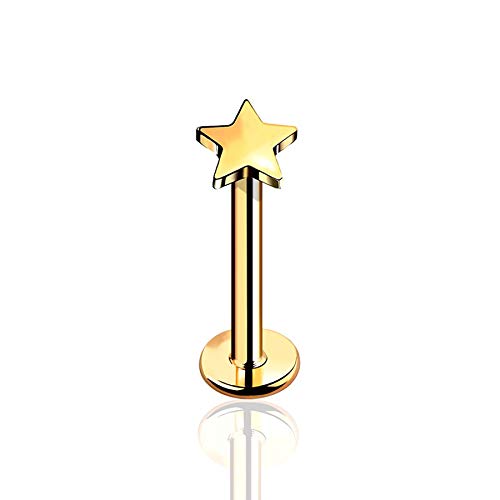 BlackAmazement 316L Edelstahl Labret Ohrstecker Tragus Helix Monroe Piercing Stern Star Silber Gold Damen (Farbe Gold - Stablänge 8mm) von BlackAmazement