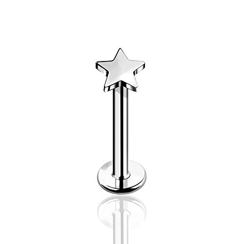 BlackAmazement 316L Edelstahl Labret Ohrstecker Tragus Helix Monroe Piercing Stern Star Silber Gold Damen (Farbe Silber - Stablänge 10mm) von BlackAmazement