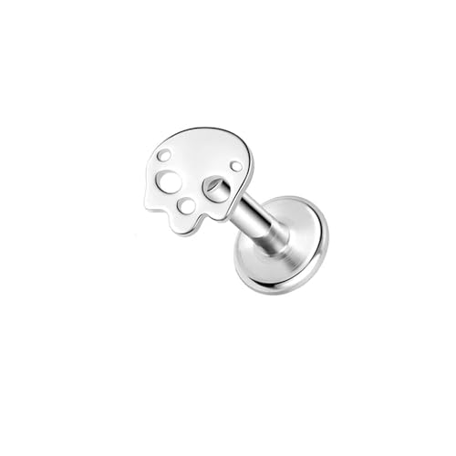 BlackAmazement 316L Edelstahl Labret Ohrstecker Tragus Helix Monroe Piercing Totenkopf Skull Silber Schwarz 6mm 8mm Biker Damen Herren (Modell 2: Farbe Silber - Stablänge 8mm) von BlackAmazement