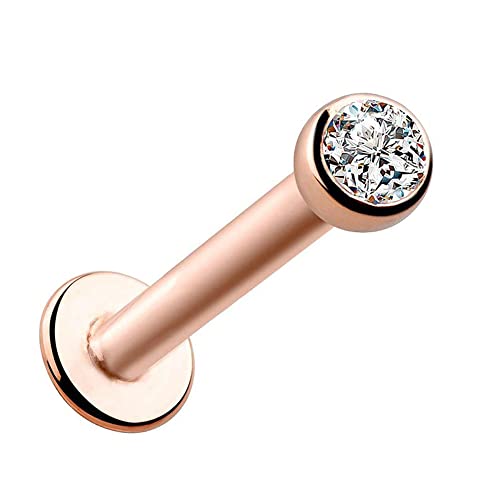 BlackAmazement 316L Edelstahl Labret Ohrstecker Tragus Helix Monroe Piercing klarer Zirkonia CZ Stein Rose Gold Silber Schwarz 6mm 8mm Damen (Rosegold - Stablänge 6mm - Ø Stein 4mm) von BlackAmazement
