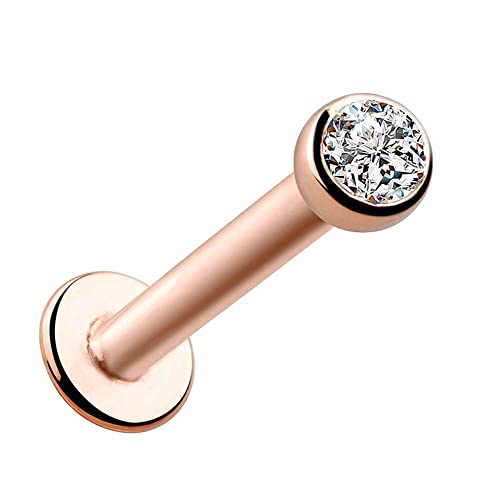 BlackAmazement 316L Edelstahl Labret Ohrstecker Tragus Helix Monroe Piercing klarer Zirkonia CZ Stein Rose Gold Silber Schwarz 6mm 8mm Damen (Rosegold - Stablänge 8mm - Ø Stein 2mm) von BlackAmazement