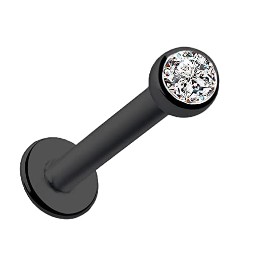 BlackAmazement 316L Edelstahl Labret Ohrstecker Tragus Helix Monroe Piercing klarer Zirkonia CZ Stein Rose Gold Silber Schwarz 6mm 8mm Damen (Schwarz - Stablänge 6mm - Ø Stein 3mm) von BlackAmazement