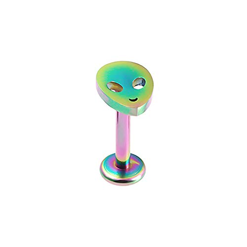 BlackAmazement 316L Edelstahl Labret Ohrstecker Tragus Helix Piercing Anker Alien Hanfblatt Kreuz Gecko Lizard Rosegold Silber Regenbogen Schwarz Herren Damen (Modell Alien - Farbe Regenbogen) von BlackAmazement