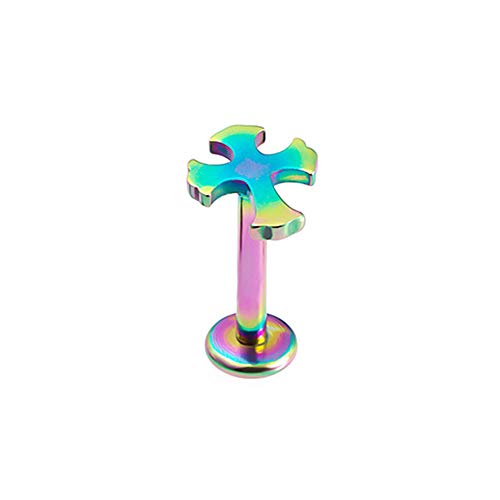 BlackAmazement 316L Edelstahl Labret Ohrstecker Tragus Helix Piercing Anker Alien Hanfblatt Kreuz Gecko Lizard Rosegold Silber Regenbogen Schwarz Herren Damen (Modell Kreuz - Farbe Mehrfarbig) von BlackAmazement