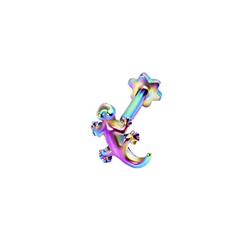 BlackAmazement 316L Edelstahl Labret Ohrstecker Tragus Helix Piercing Eidechse Gecko Lizard Rosegold Silber Regenbogen Schwarz Damen (Regenbogen) von BlackAmazement