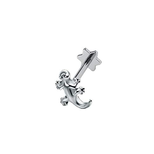 BlackAmazement 316L Edelstahl Labret Ohrstecker Tragus Helix Piercing Eidechse Gecko Lizard Rosegold Silber Regenbogen Schwarz Damen (Silber) von BlackAmazement