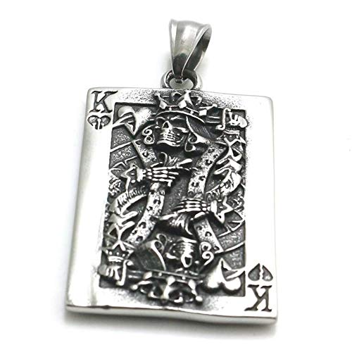 BlackAmazement 316L Edelstahl Massiv Anhänger Halskette König King Spielkarte Totenkopf Skull Poker Zocker Biker Herren (Anhänger ohne Kette) von BlackAmazement