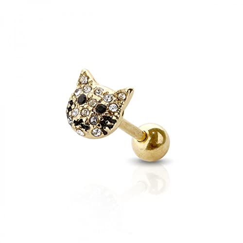 BlackAmazement 316L Edelstahl Ohr Tragus Piercing Helix Stud Ohrstecker Ohrring Katze Cat Zirkonia Kristall CZ silber gold Damen (Gold) von BlackAmazement