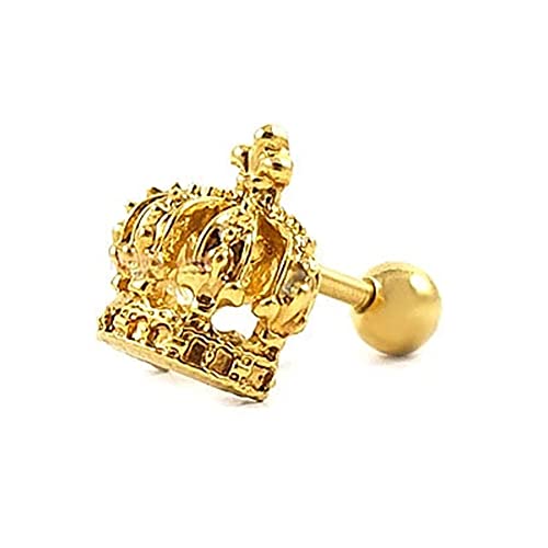 BlackAmazement 316L Edelstahl Ohr Tragus Piercing Helix Stud Ohrstecker Ohrring Krone Crown König Königin Prinzessin silber gold schwarz Damen Herren (Gold) von BlackAmazement