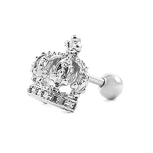 BlackAmazement 316L Edelstahl Ohr Tragus Piercing Helix Stud Ohrstecker Ohrring Krone Crown König Königin Prinzessin silber gold schwarz Damen Herren (Silber) von BlackAmazement