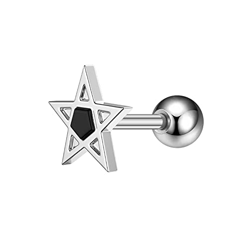 BlackAmazement 316L Edelstahl Ohr Tragus Piercing Helix Stud Ohrstecker Ohrring Pentagramm Stern Fünfstern Drudenfuß Pentakel schwarz silber Damen Herren von BlackAmazement