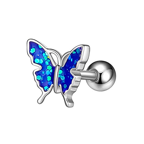 BlackAmazement 316L Edelstahl Ohr Tragus Piercing Helix Stud Ohrstecker Ohrring Schmetterling Butterfly CZ silber blau pink lila weiß Damen (Blue) von BlackAmazement