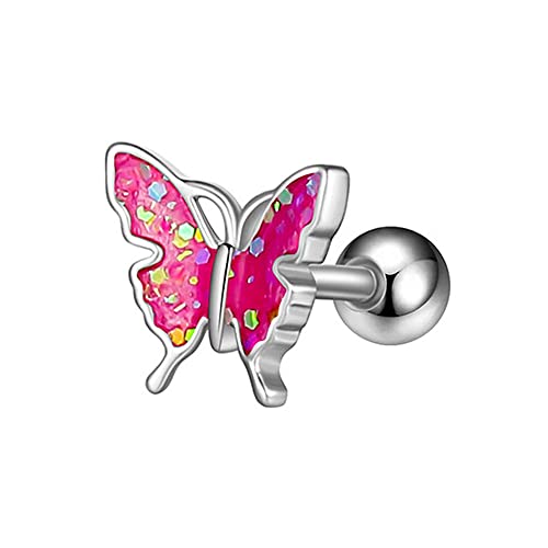 BlackAmazement 316L Edelstahl Ohr Tragus Piercing Helix Stud Ohrstecker Ohrring Schmetterling Butterfly CZ silber blau pink lila weiß Damen (Pink) von BlackAmazement