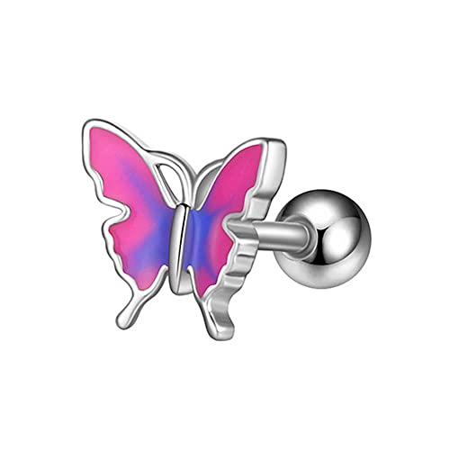 BlackAmazement 316L Edelstahl Ohr Tragus Piercing Helix Stud Ohrstecker Ohrring Schmetterling Butterfly CZ silber blau pink lila weiß Damen (Purple) von BlackAmazement