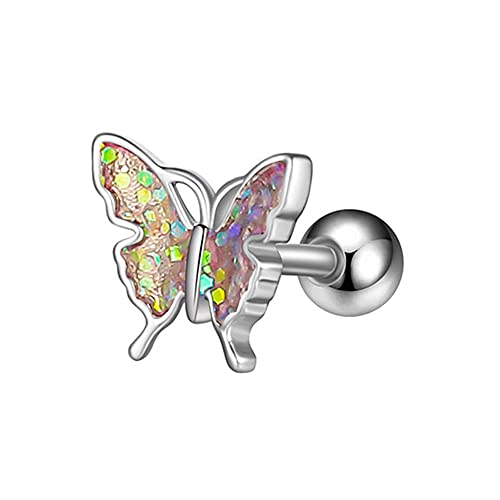 BlackAmazement 316L Edelstahl Ohr Tragus Piercing Helix Stud Ohrstecker Ohrring Schmetterling Butterfly CZ silber blau pink lila weiß Damen (White) von BlackAmazement