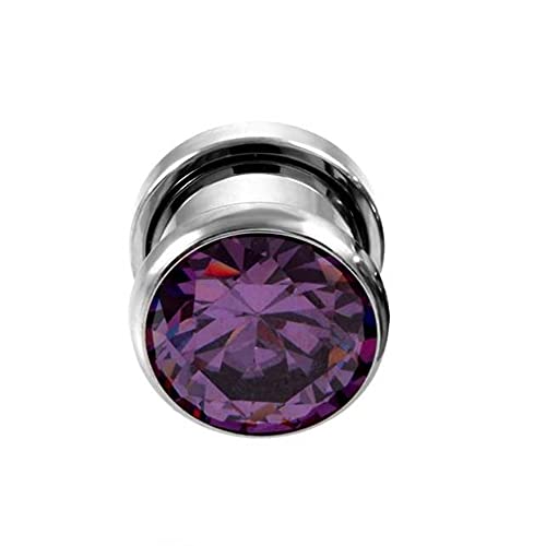 BlackAmazement 316L Edelstahl Ohr Tunnel Plug Prong Bling Bling CZ Zirkonia Rosa Lila Klar Schwarz Silber Aqua Herren Damen (Farbe Lila - 10 mm - 1 Stück) von BlackAmazement