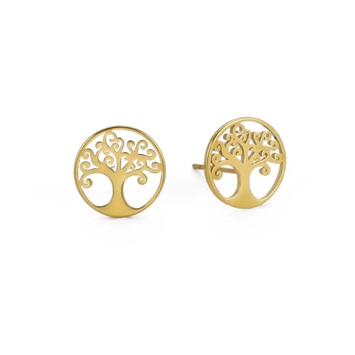 BlackAmazement 316L Edelstahl Ohrstecker Ohrringe Lebensbaum Baum des Lebens Weltenbaum Tree Of Life Silber Gold Damen (Gold) von BlackAmazement