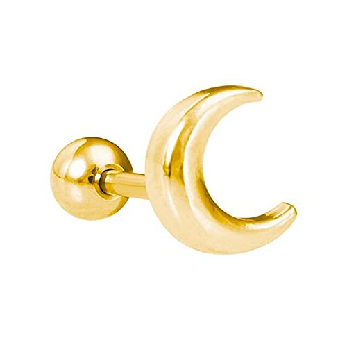 BlackAmazement 316L Edelstahl Ohrstecker Tragus Helix Piercing Halbmond Crescent 3D Sichel Mond Moon Silber Rose Gold Schwarz Regenbogen Damen Herren (Gold) von BlackAmazement